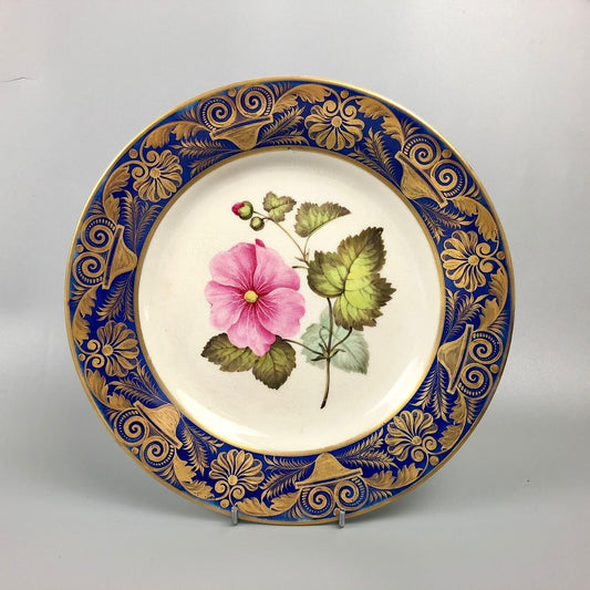 A Quaker Pegg-Painted Derby Plate With Seringapatum Hollyhock Study. c1813-15.