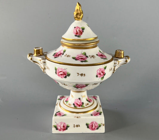 An early 19thc Derby inkstand painted with roses c1810-15. Red mark.