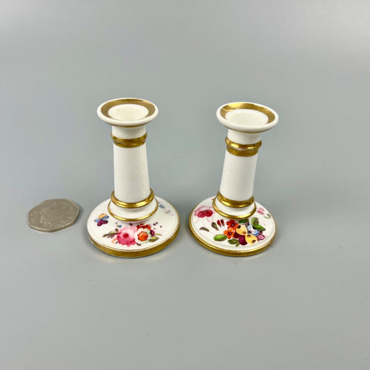 A Scarce Pair Of Early 19thc. Coalport Floral Tapersticks