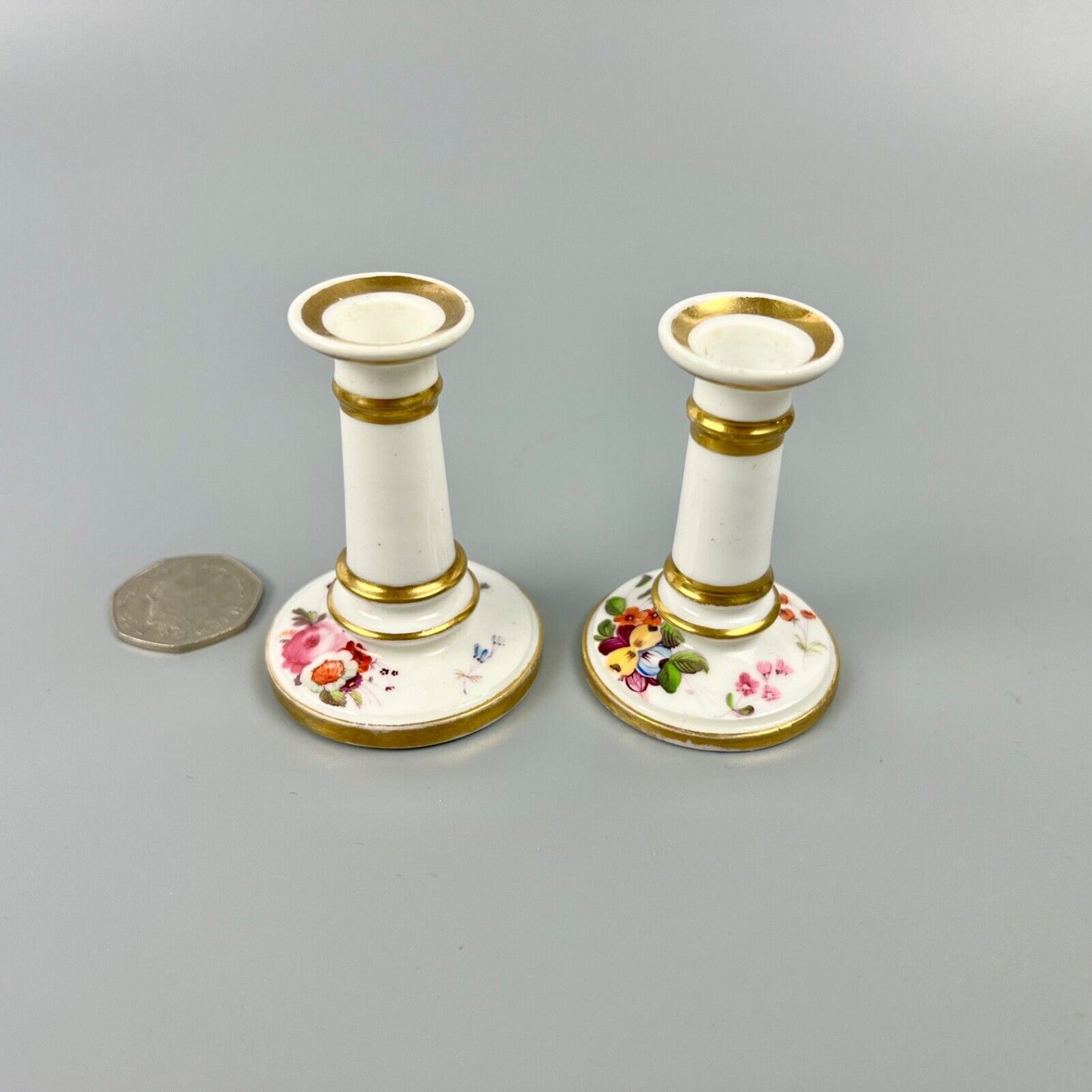 A Scarce Pair Of Early 19thc. Coalport Floral Tapersticks