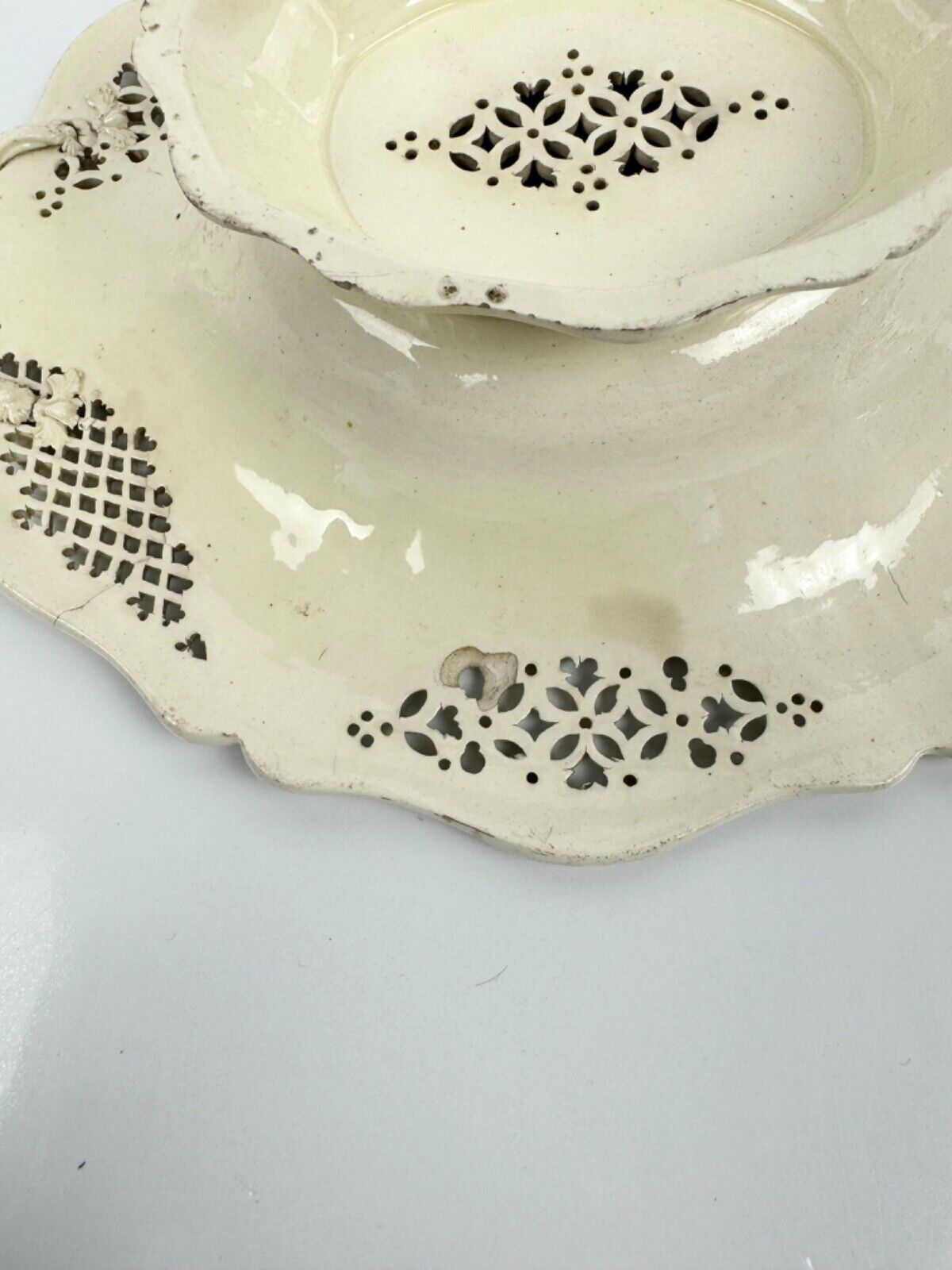 A superb Melbourne-type creamware reticulated basket c.1770-80. Ex Tom Walford