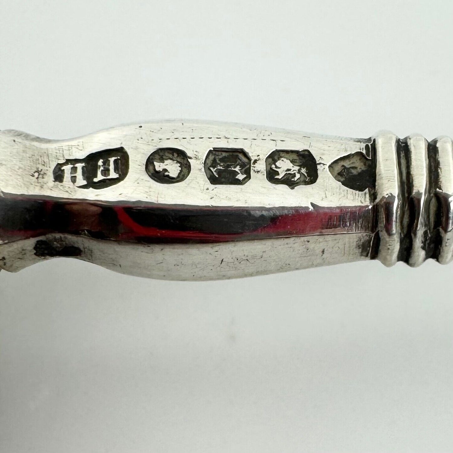 A sterling silver knife fork & spoon set-the silver c.1840, the porcelain c.1760
