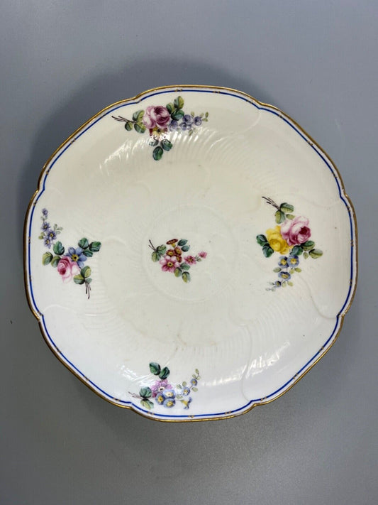 An 18thc. Sèvres lotus-moulded dish, compotier rond, flower sprays, c1762-70