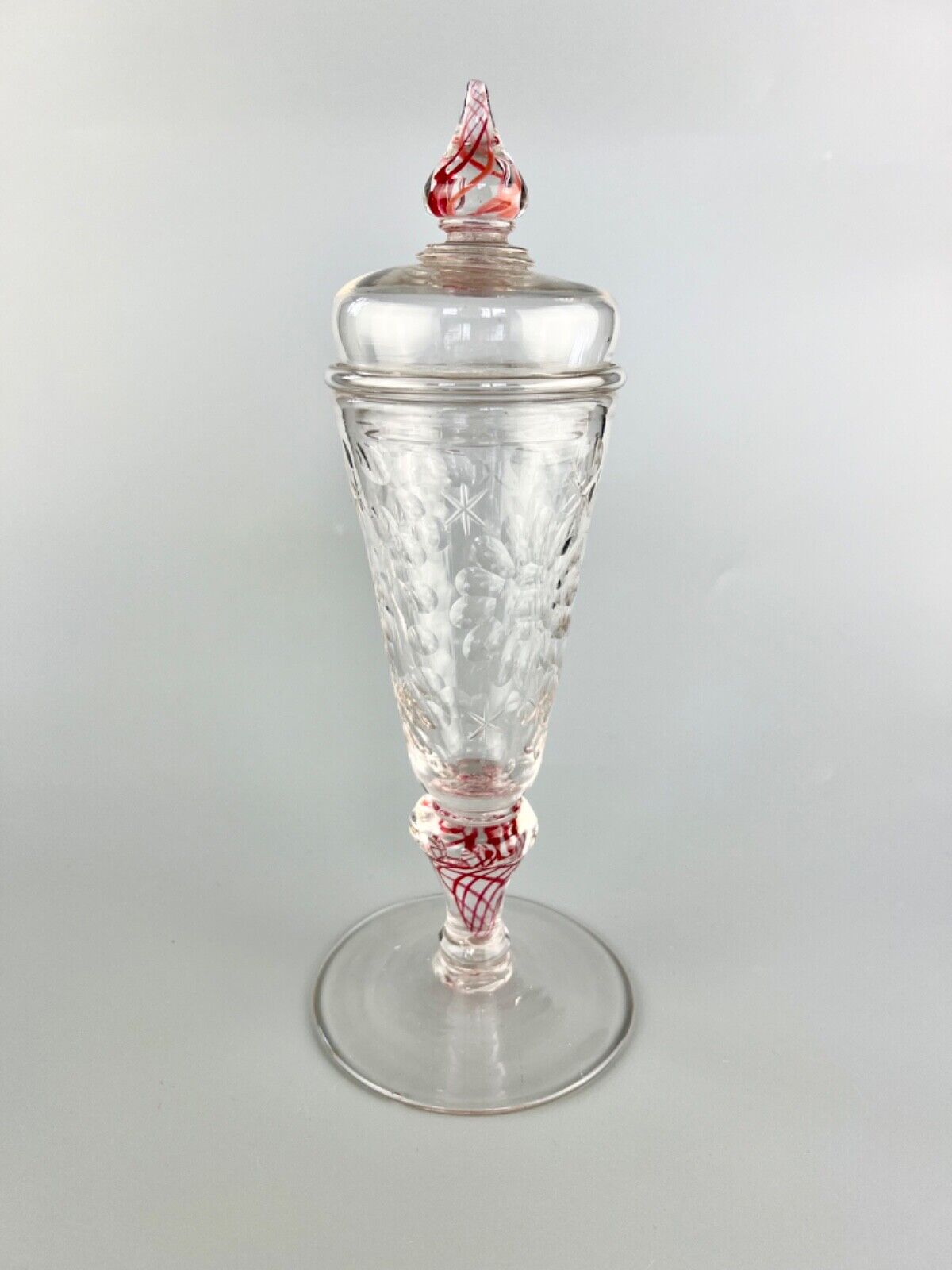 A rare early 18thc. colour twist glass goblet and cover c.1730