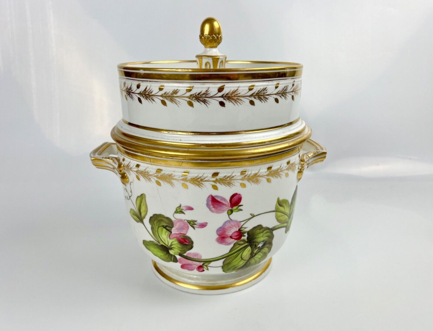 A superb Derby Quaker Pegg pattern 392 botanical painted ice pail. c.1815