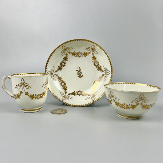A good Caughley trio c1775 probably outside decorated at Chamberlains.