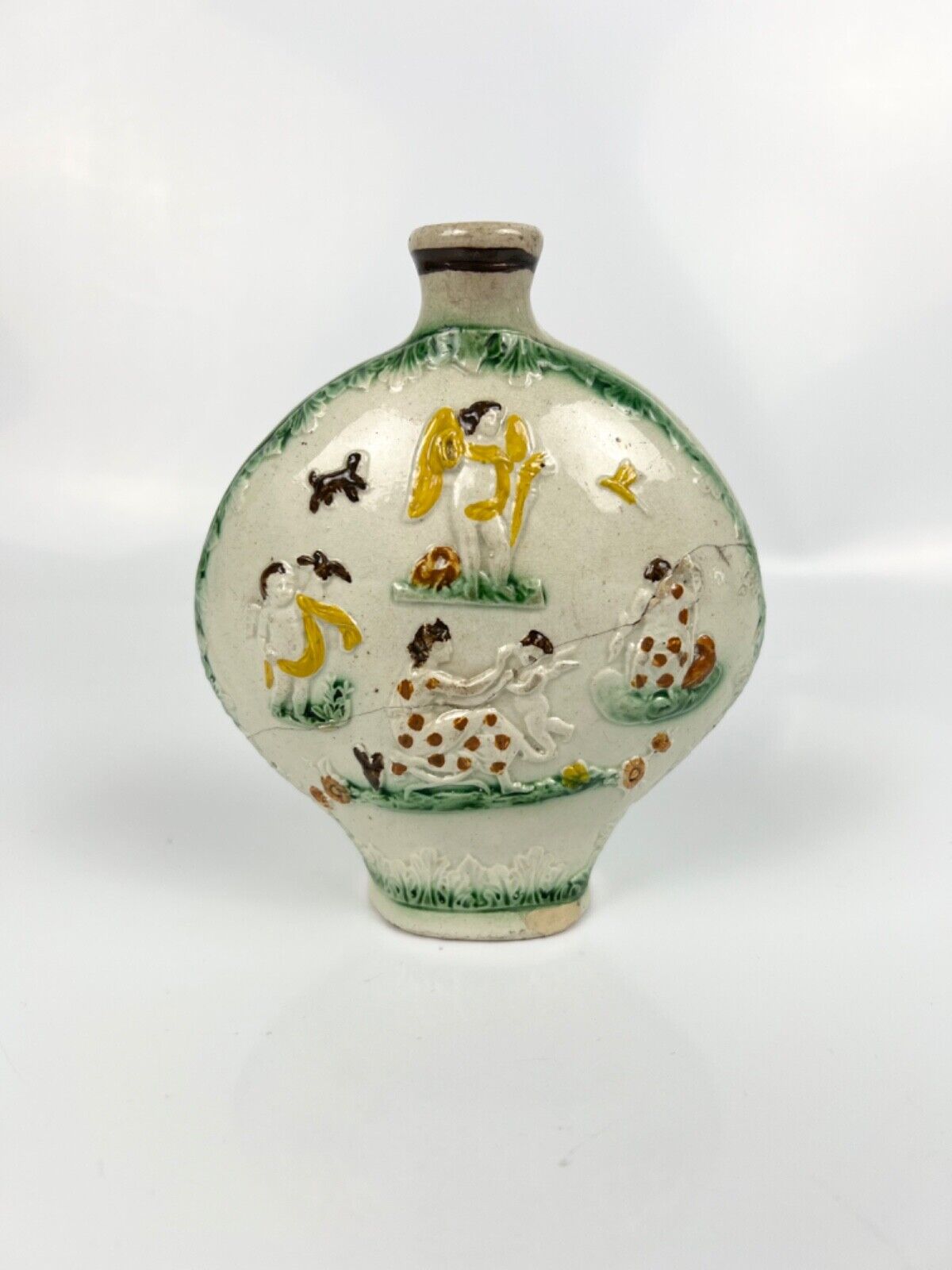 A rare Gretna Green marriage flask painted in pratt colours. c.1790