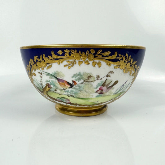 A Sèvres-style Derby bowl painted with exotic birds. Mock Sèvres mark. c.1835-40
