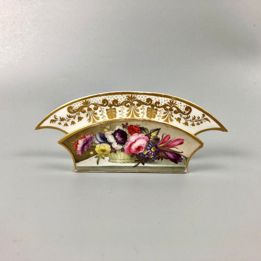 An uncommon Derby letter rack painted with flowers by Leonard Lead c.1820