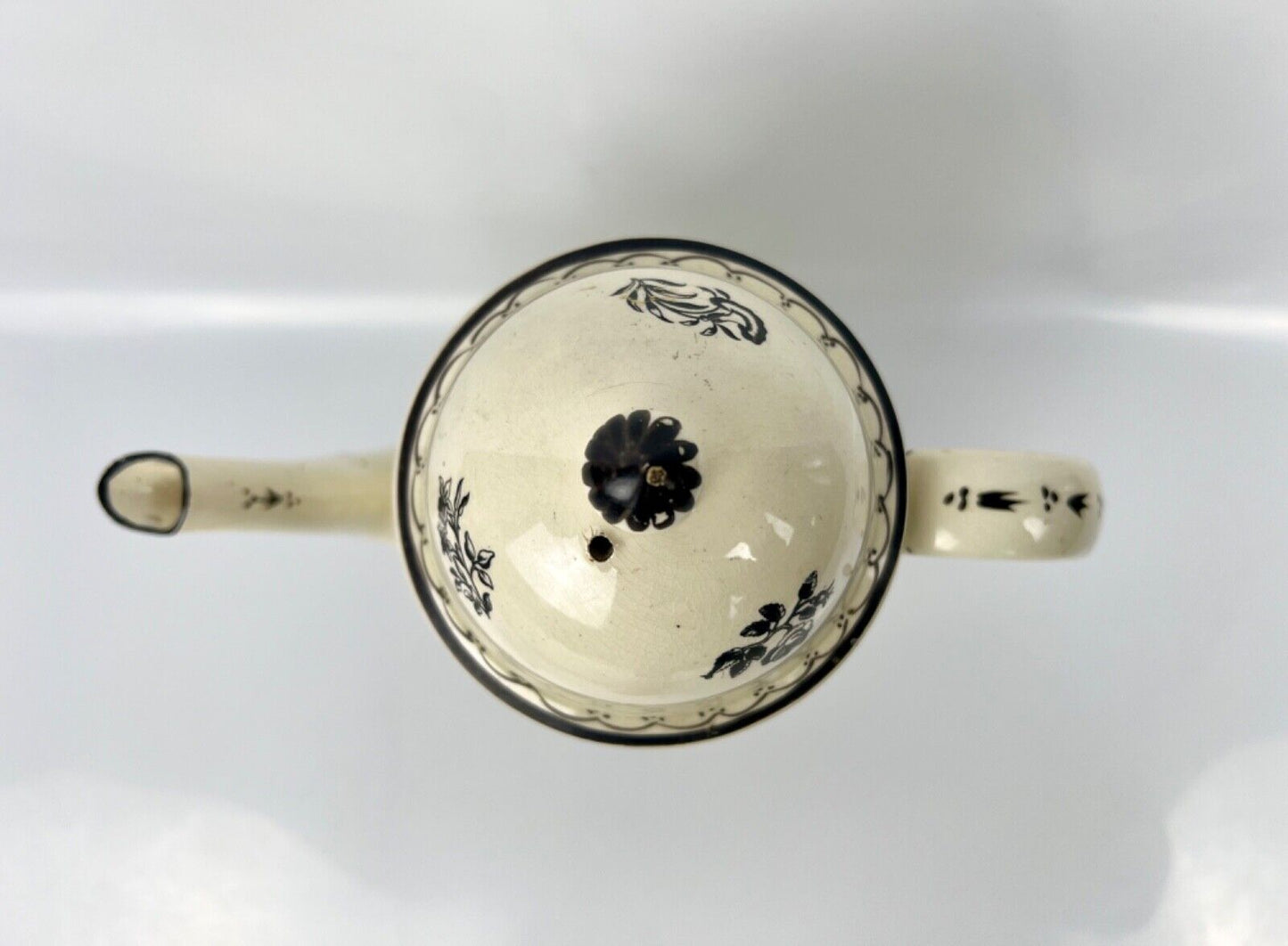 A very tall pearlware "Tea Party" pattern coffee pot c 1790. Prpbably Staffs.