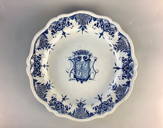 A magnificent and large armorial Rouen faience charger plate. 19thc.
