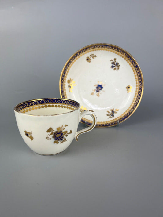 A late 18thc Caughley teacup and saucer c1785-90.
