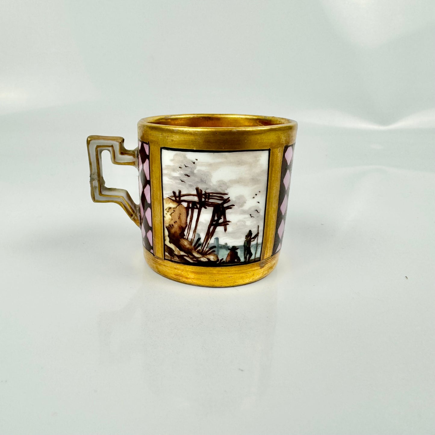 A scarce Royal Vienna miniature coffee can painted with coastal scenes c.1810