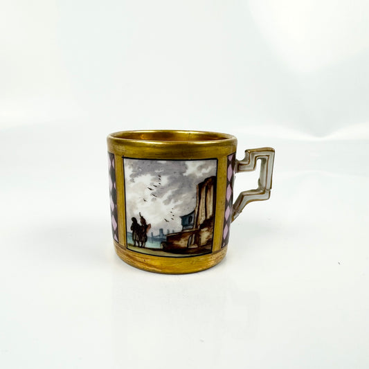 A scarce Royal Vienna miniature coffee can painted with coastal scenes c.1810